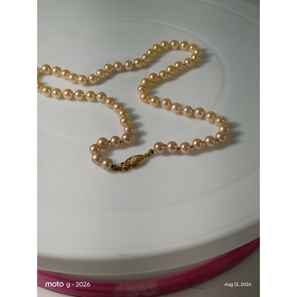 Vintage Single Strand Faux Pearl Necklace | Gold Tone Accent Spacer Beads